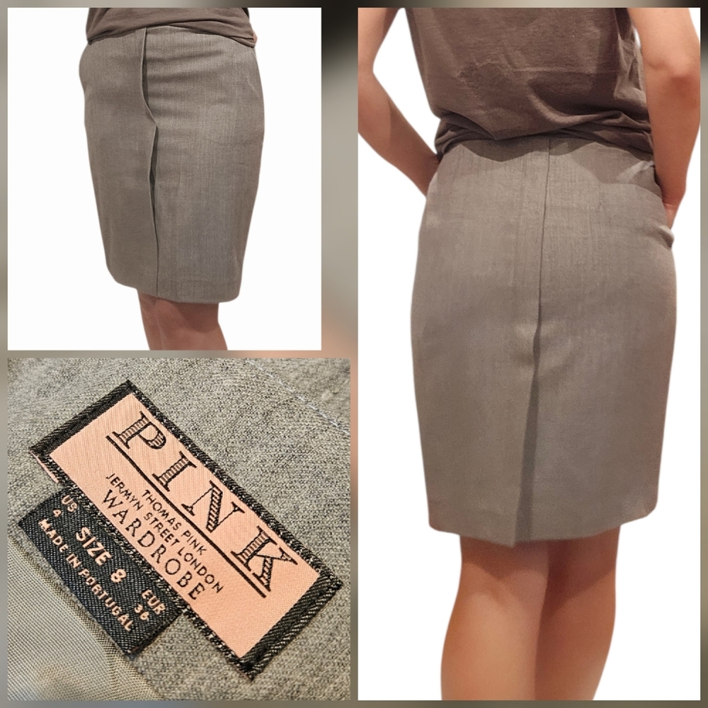 NWOT NEW Thomas Pink Gray Stretch Wool Pencil skirt Pockets Sz.8 Small/Medium